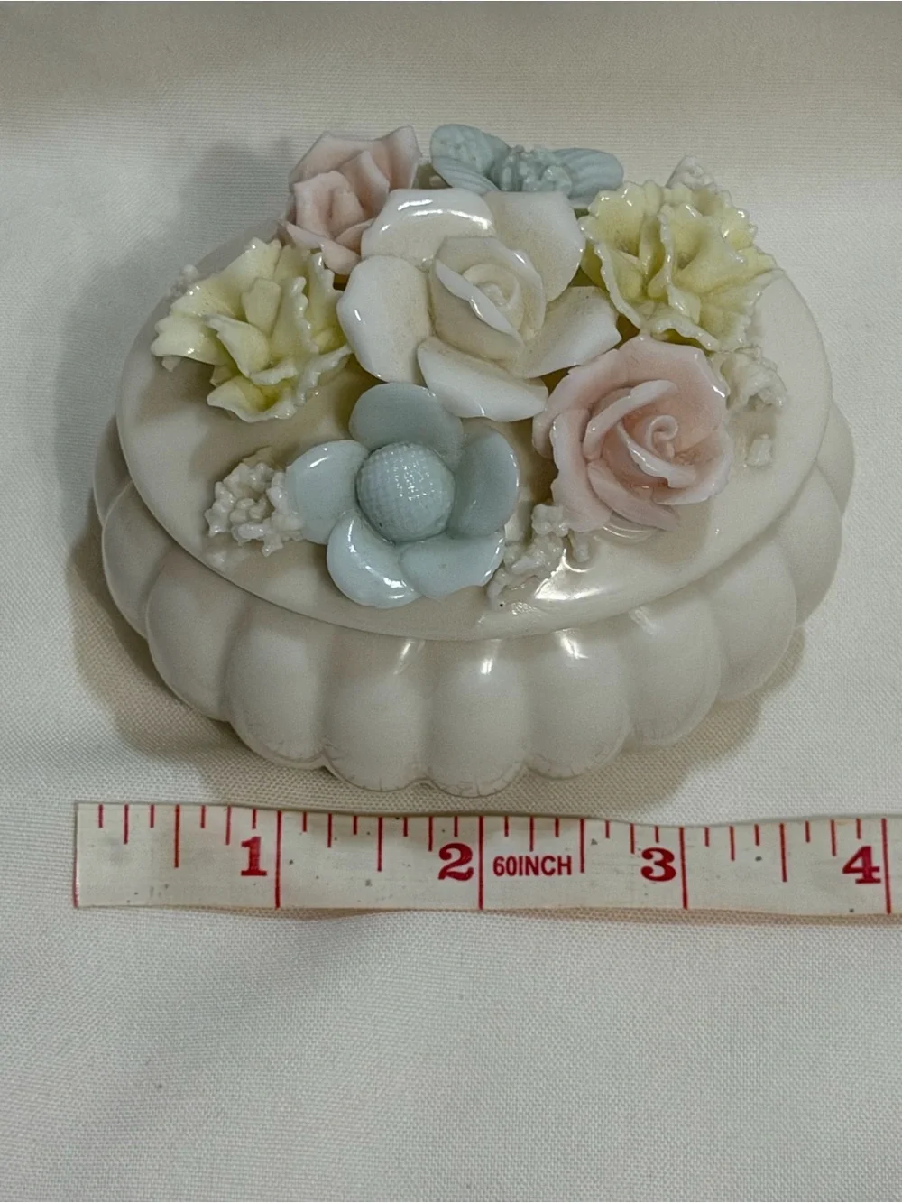 Vintage Ardalt Japan Verithin Lenwile China Pink Blue Floral Trinket Box 3”x4”
